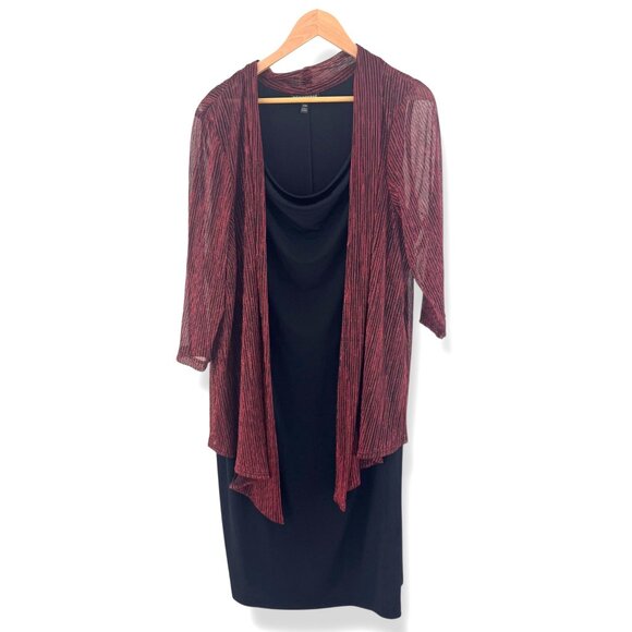 Red Black Shimmery One-Piece Jacket Dress Size 20W 2X Mother Of Bride Groom Plus - Picture 3 of 7